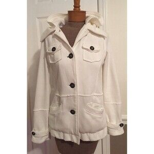 Women's White Button Up Hooded Jacket Size Large
